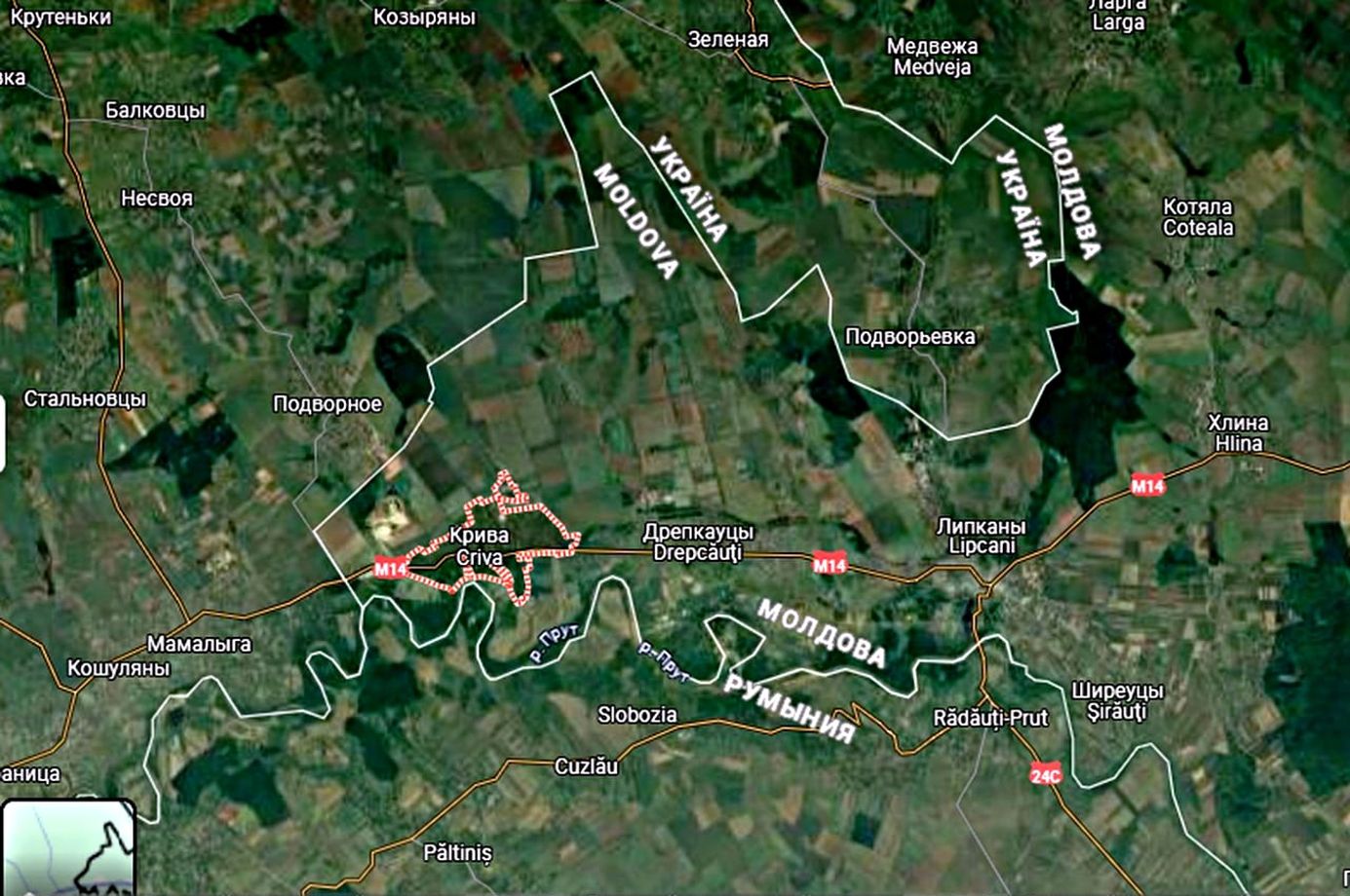 Село Крива (Бричанский район) на карте