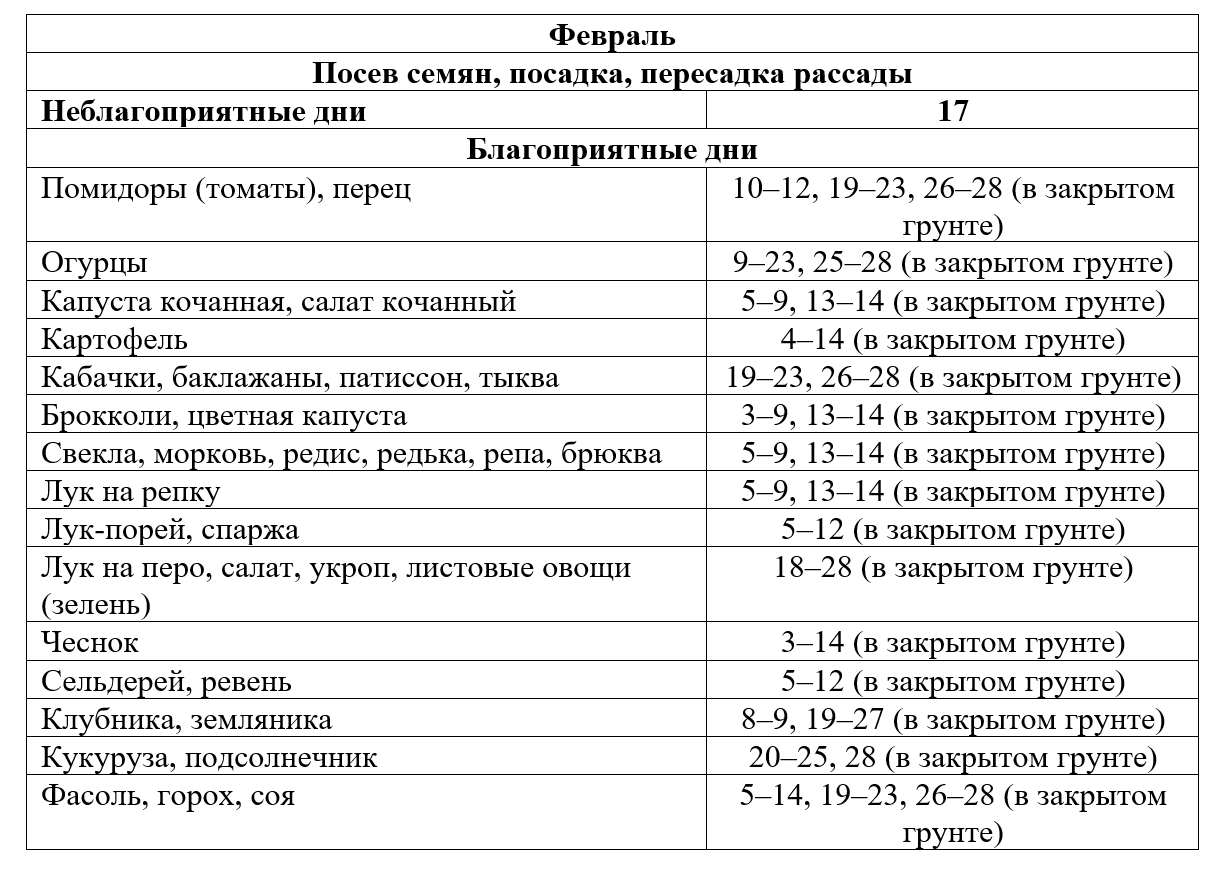 календарь дачника февраль2026