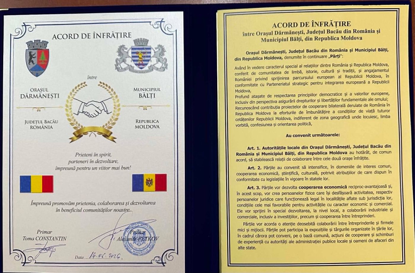Побратимство Дэрмэнешть Документ