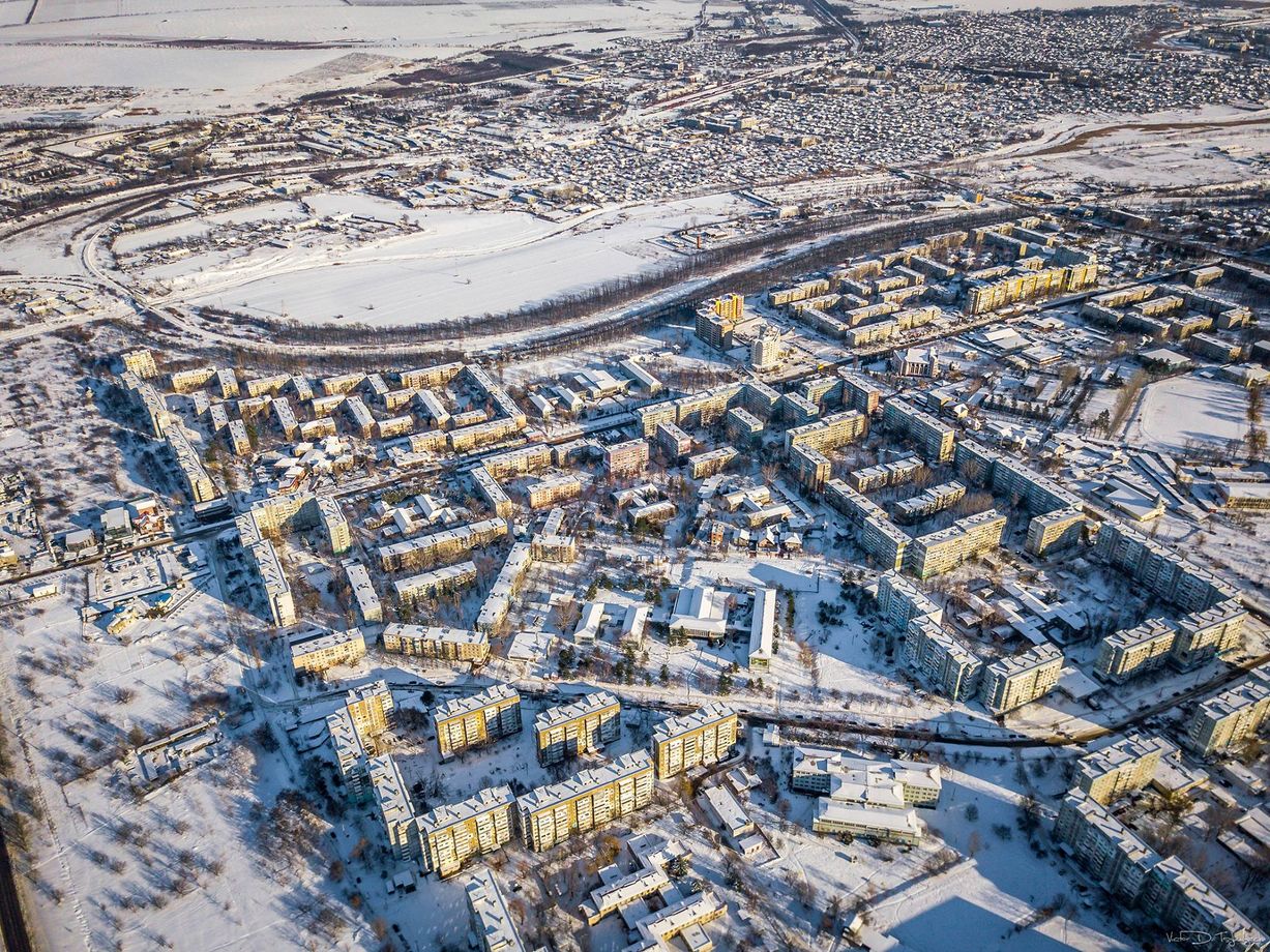 Бельцы зимой с высоты, снег, с дрона