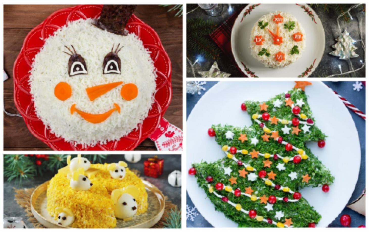 «Снеговик» — новогодний салат с сыром и крабовыми палочками